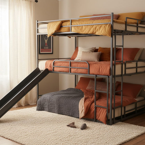 Twin Size House Loft Bed With Slide And Ladder - Black