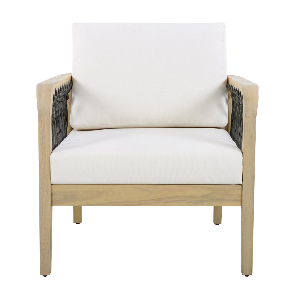 Outdoor Acacia Wood Club Chair with Handwoven Rope, Light Teak Finish