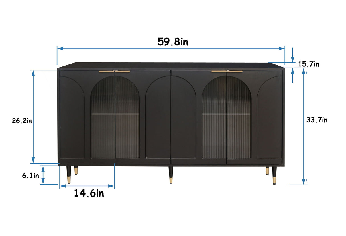 Accent Cabinet Lacquered Wooden Cabinet With 4 Glass Doors Sideboard Buffet Server Cabinet Storage Cabinet, For Living Room, Entryway, Hallway, Office, Kitchen And Dining Room