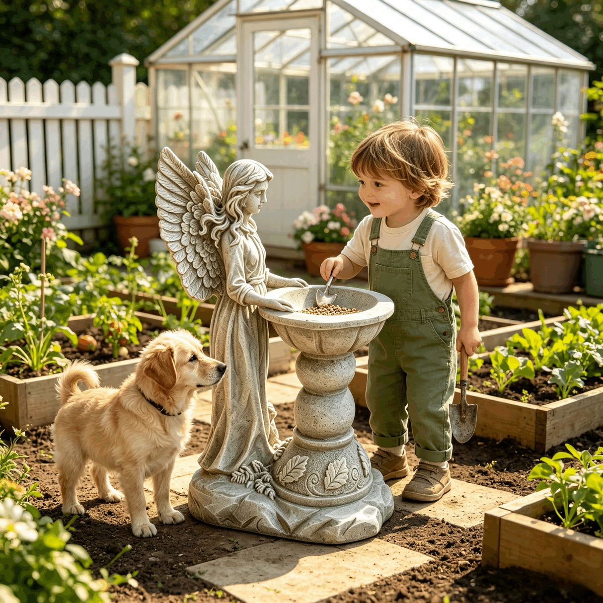 15.35" High Angel Bird Bath Sculpture, 11.61" Wide Resin Garden Angel Statue with Pedestal Bowl, Decorative Bird Feeder & Water Basin for Outdoor Home Decor