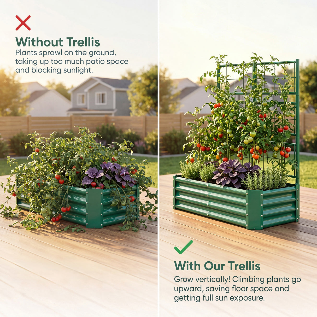 4x2x1FT Galvanized Raised Garden Bed with Arch Trellis