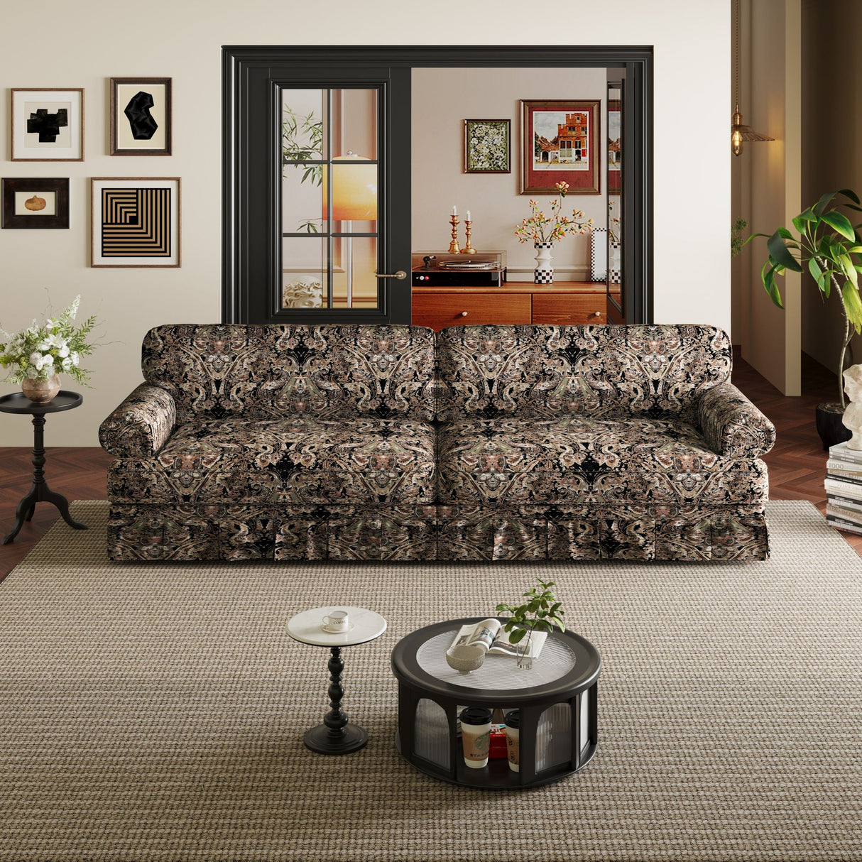 Luxuriously Comfortable Cloud Couch Sofa With Elegant Rolled Arms & Pleated Skirt Design