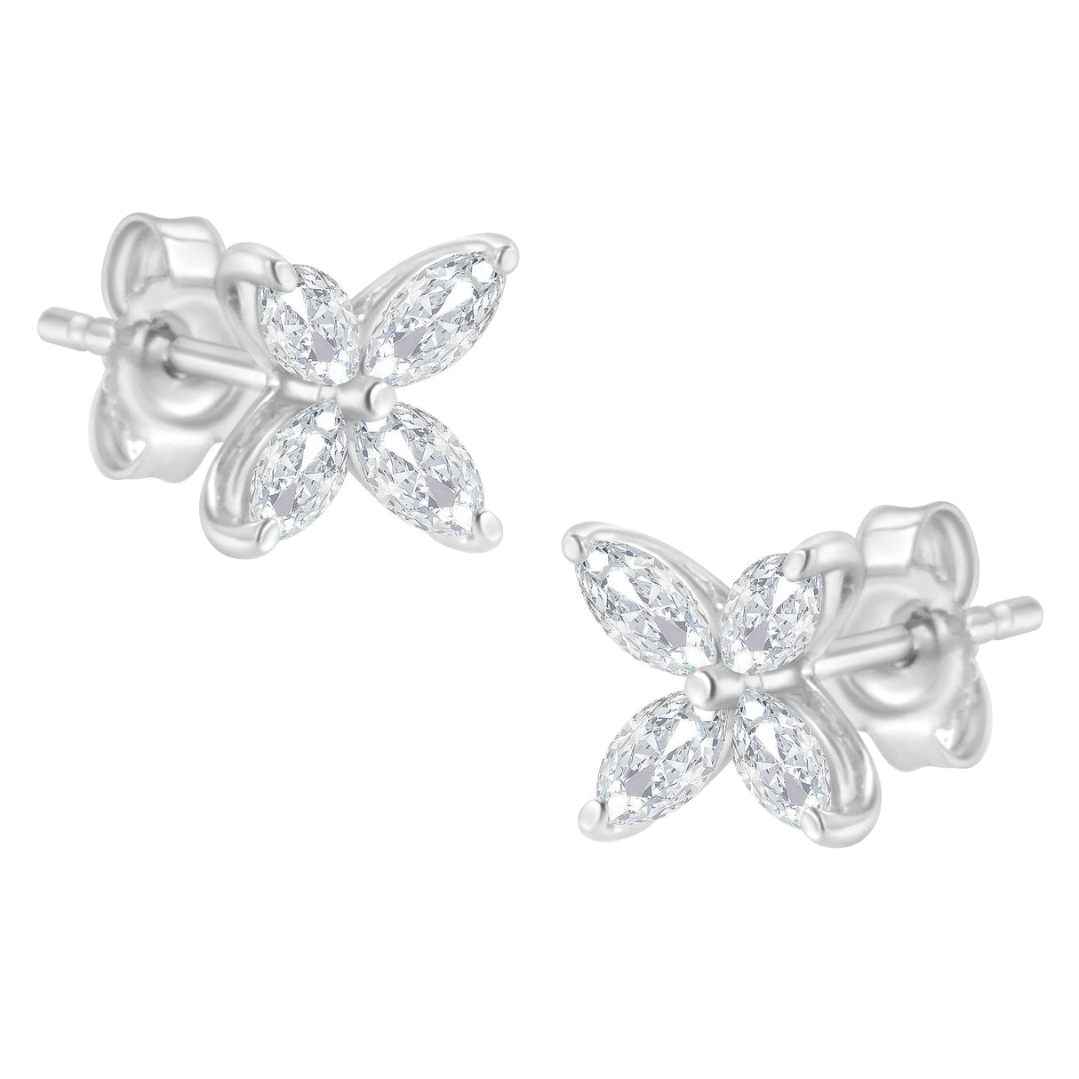 14K White Gold 1/2 Cttw Marquise Diamond 8 Stone Floral Leaf Stud Earrings (H-I Color, SI1-SI2 Clarity)