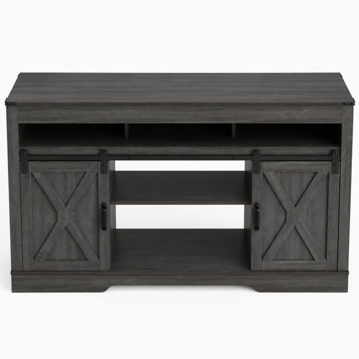 Farmhouse TV Stand With Sliding Barn Doors & Adjustable Storage