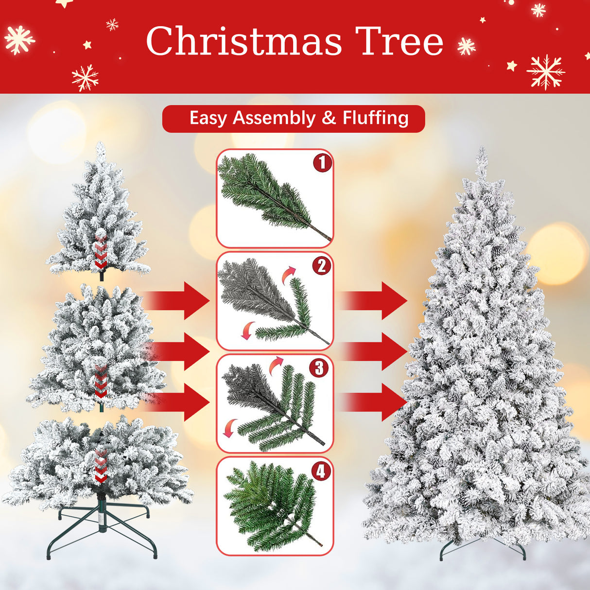 5FT Flocked Christmas Tree with Pine Cones