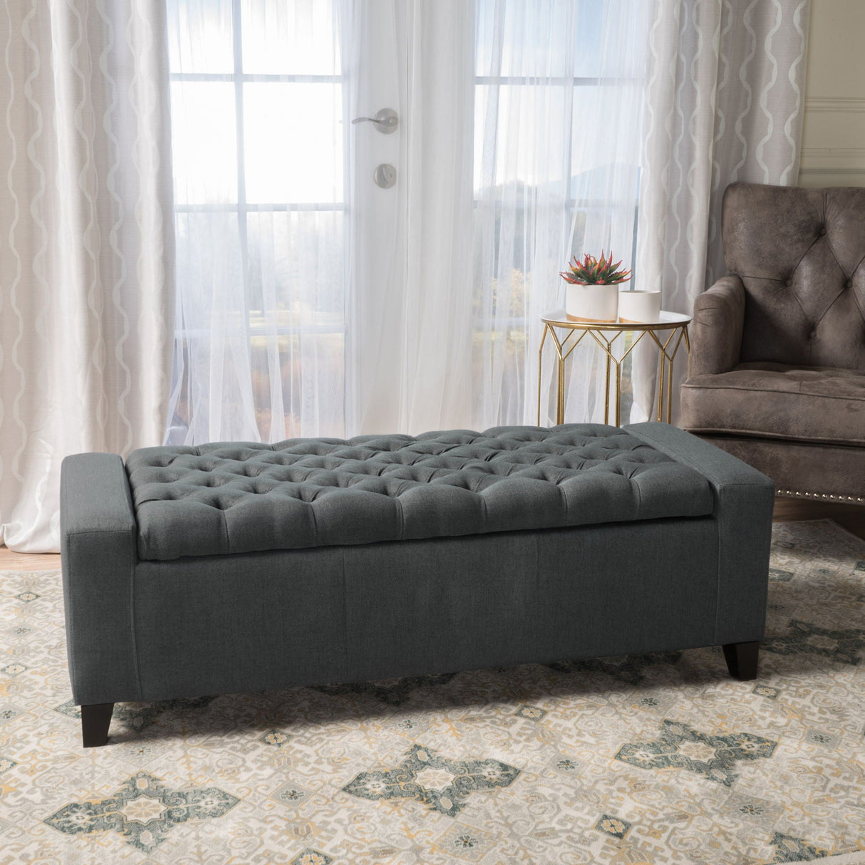 Contemporary Storage Ottoman With Tufted Top - Dark Gray - Best Buy Furniture
