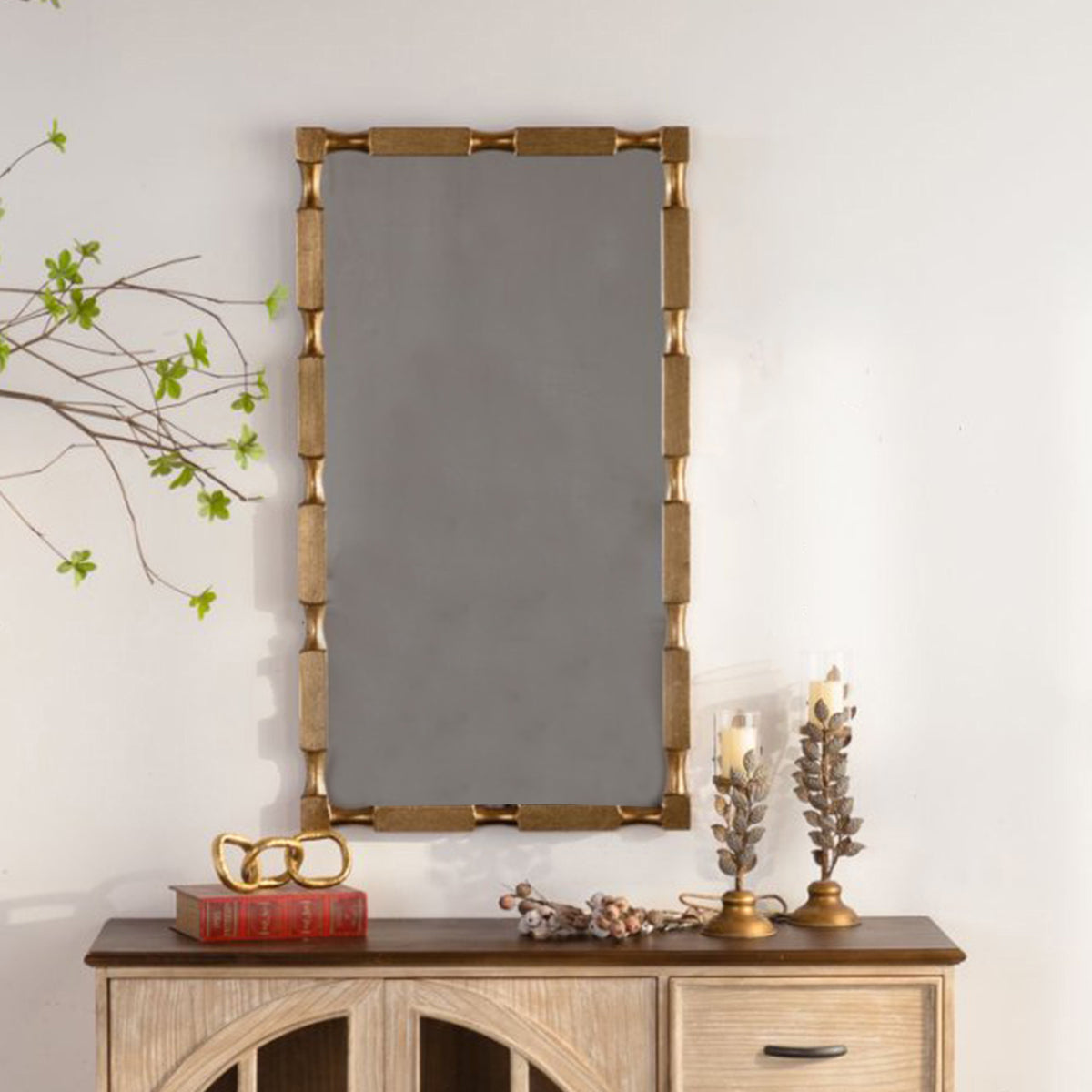 Gold Bamboo-Style Rectangular Wall Mirror