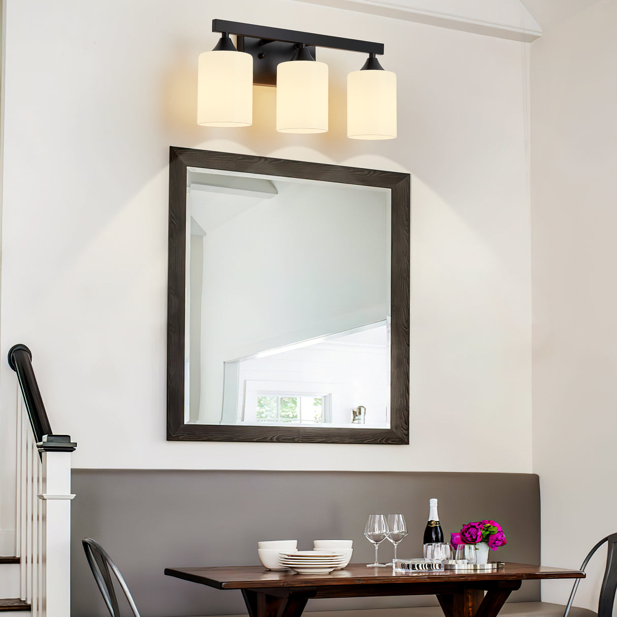 3-Light Matte Black Bathroom Vanity Light