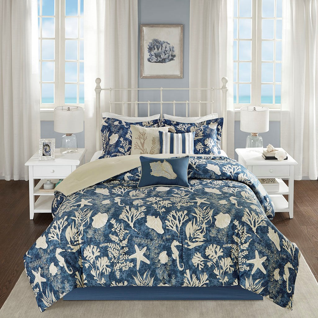 7 Piece Cotton Sateen Comforter Set Coral Cal King