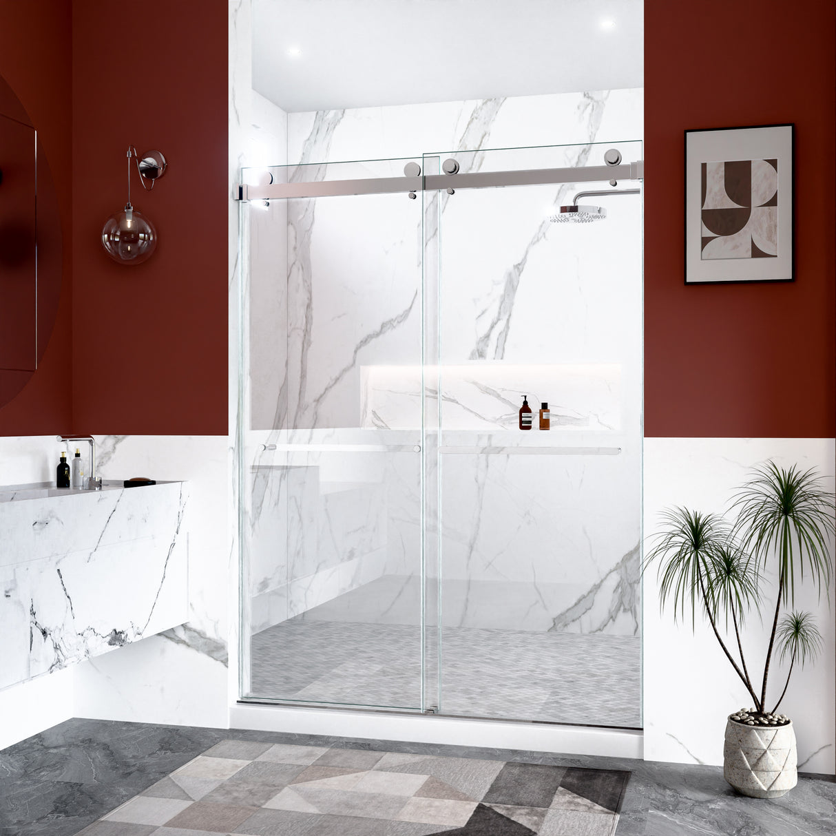 56"-60"W x 80"H Frameless Double Sliding Shower Door