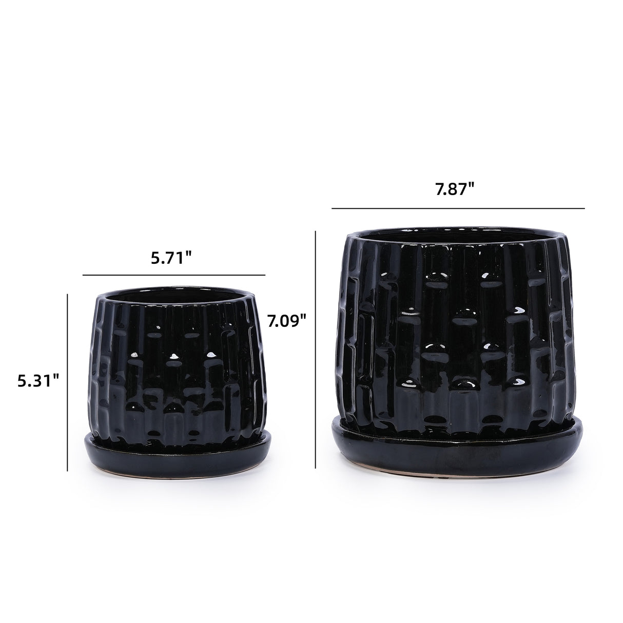 Handmade Ceramic Flower Pot with Groove Pattern
