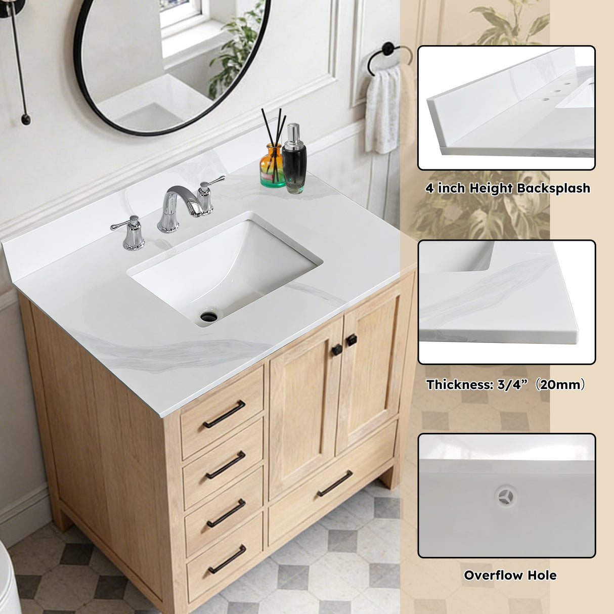 37-Inch Quartz Bathroom Vanity Top