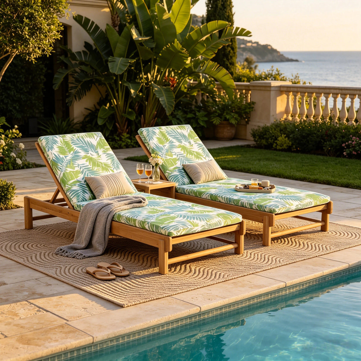 Light Teak Acacia Wood Chaise Lounge Set