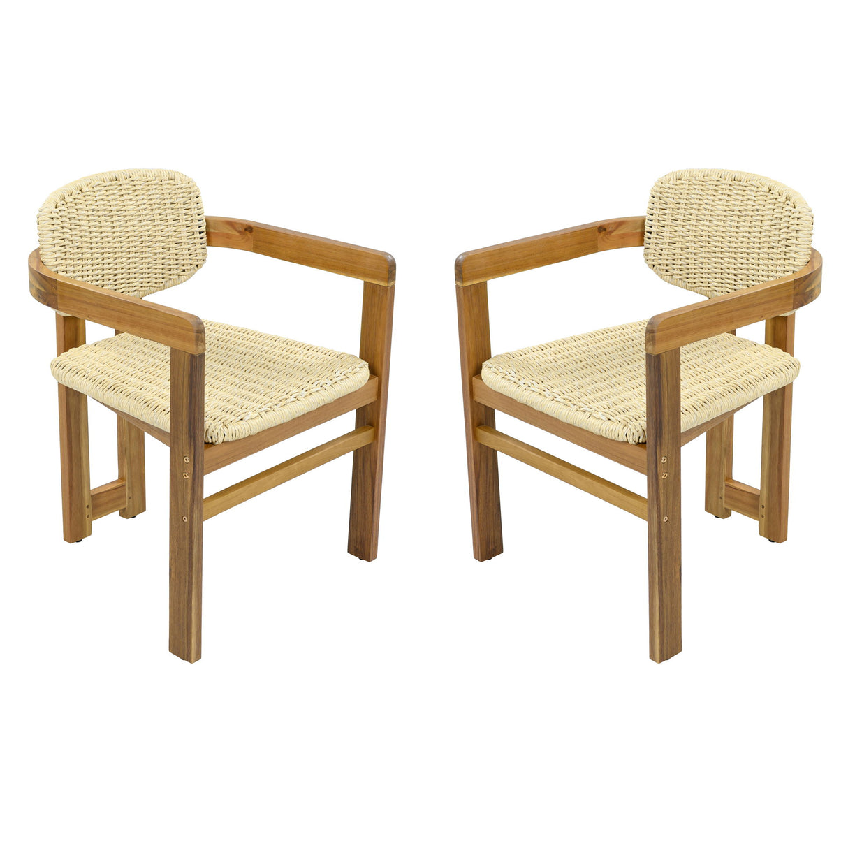 Outdoor Accent Armchairs For Patio (Set of 2) - Natural / Teak