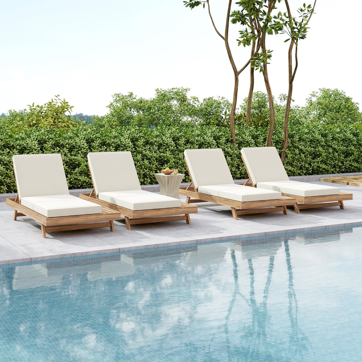 Lounge Chaise Set, Space Available On One Side, Acacia Solid Wood In