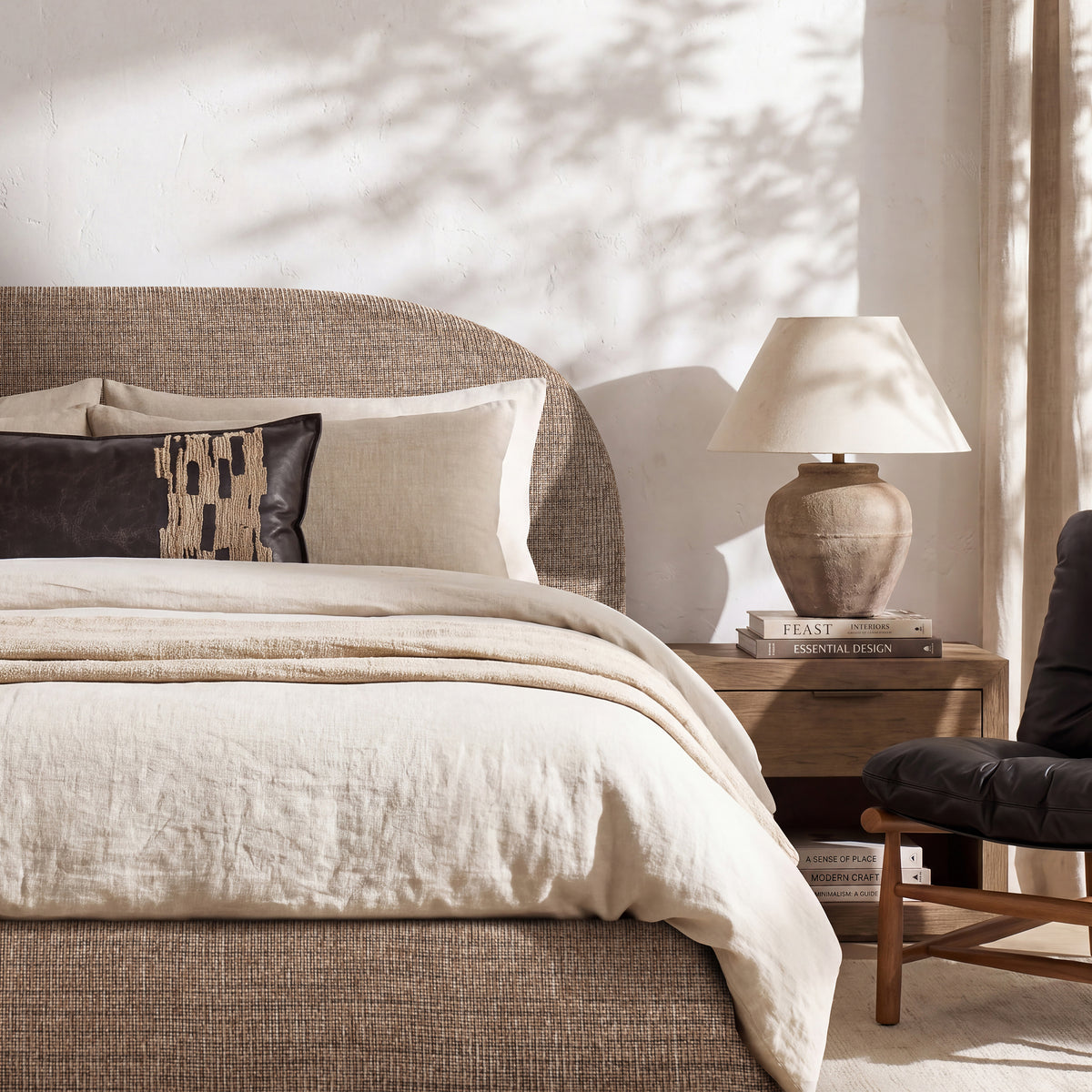 Archie Puffy Grounded Upholstered Platform Bed, King, Taupe