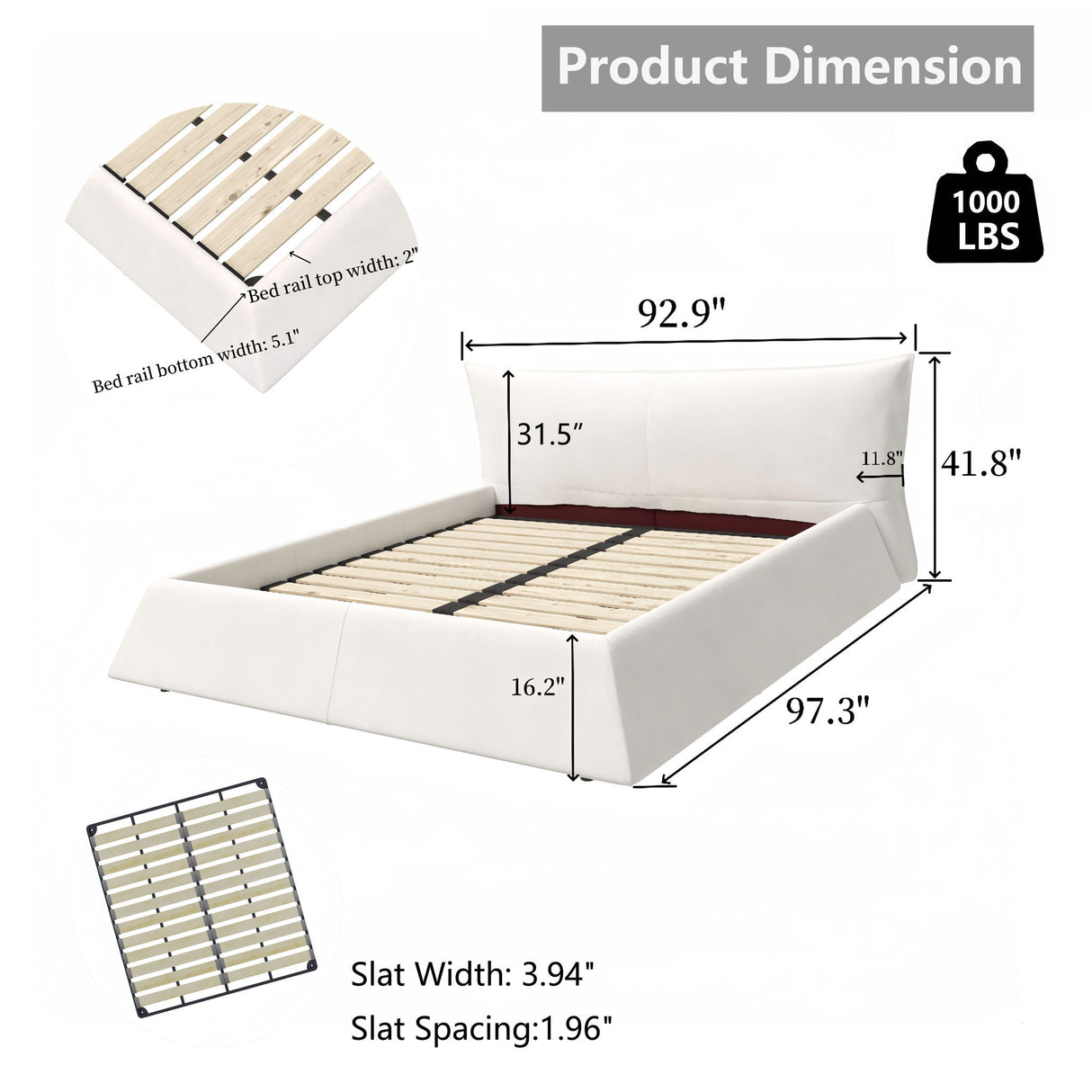 Upholstered Platform Bed With Special Shaped Headboard