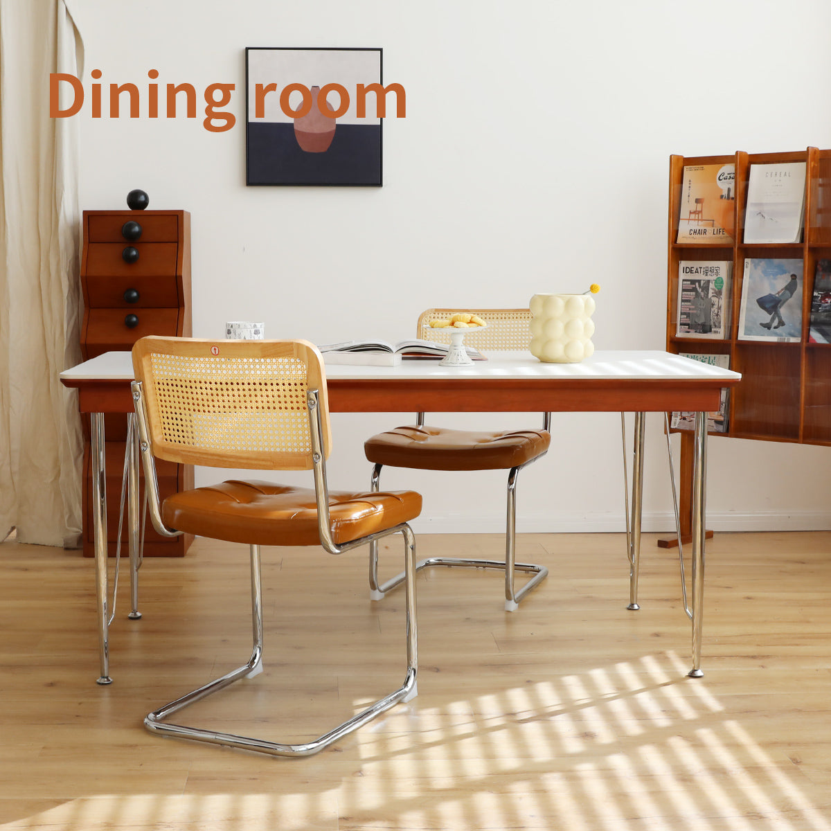 Dining Chairs Set of 2, Faux Leather Rattan Side Accent Chairs