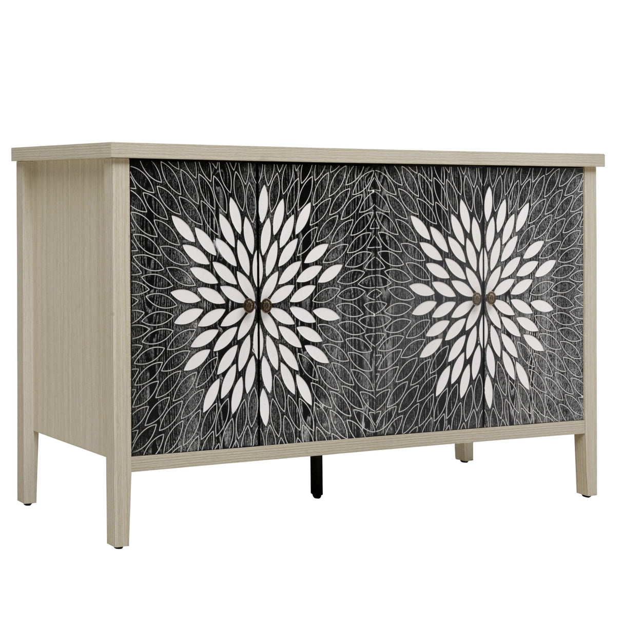 Modern Storage Cabinet With 4 Doors & Adjustable Shelves