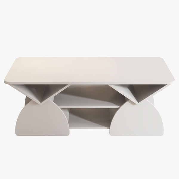 Geometric Engineered Coffee Table with Rounded Corners and Open Shelves