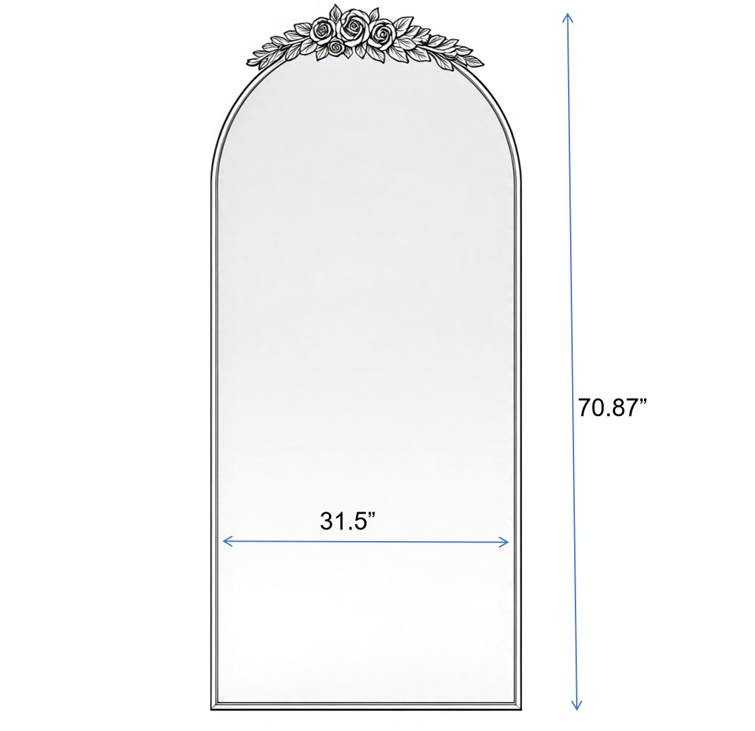 70.87-Inch Arched Wall Mirror, Vintage Gold with Floral Ornament