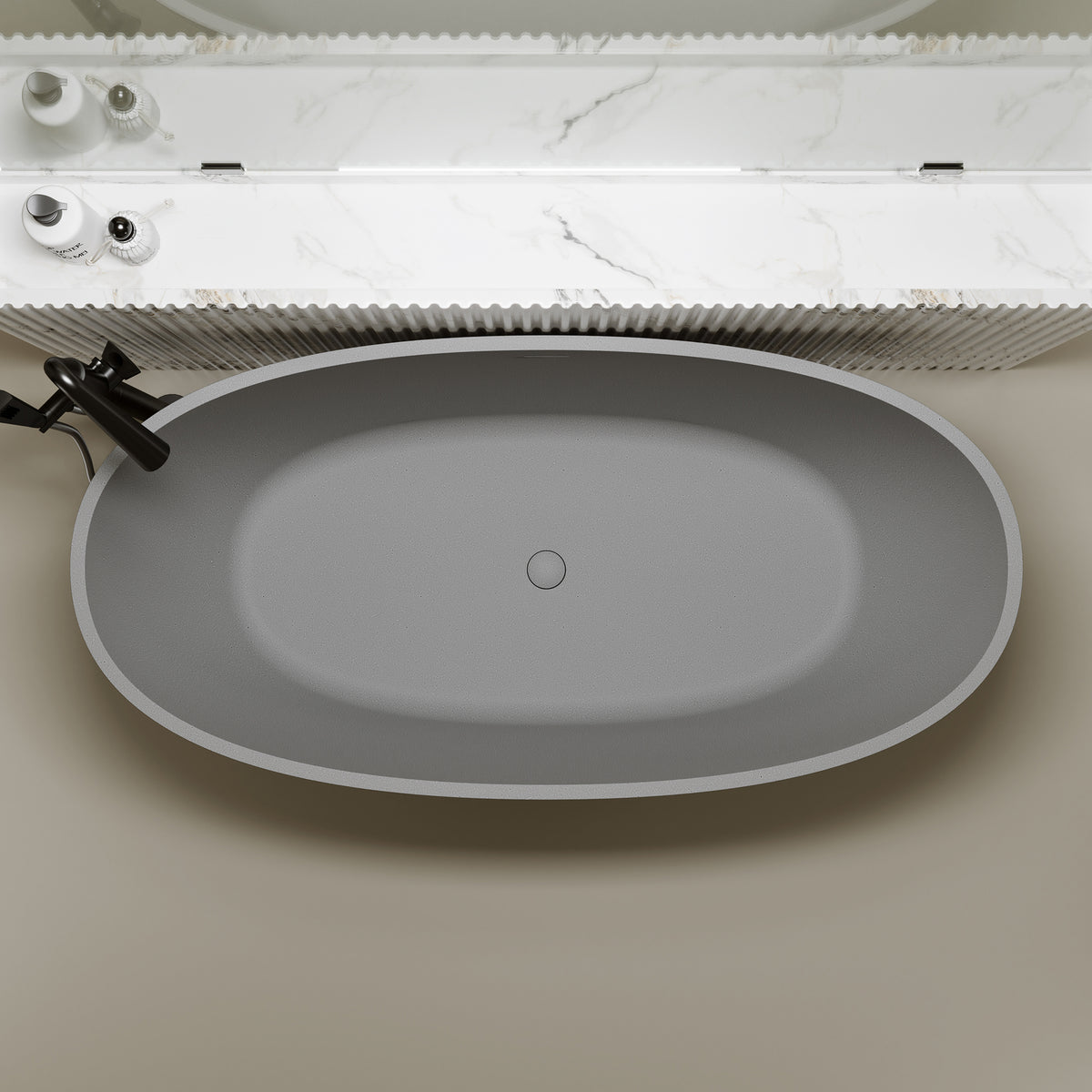 63" Freestanding Bathtub Resin Stone Soaking Bathtub