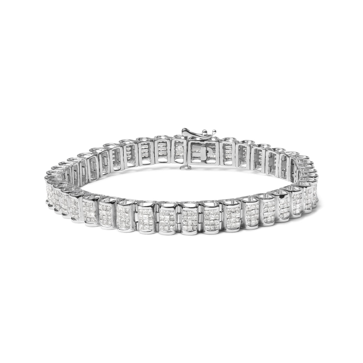 14K Yellow Gold 5.0 Cttw Invisible Set Princess-cut Diamond Buckle Link Tennis Bracelet (H-I Color, SI2-I1 Clarity) - Size 7.25"
