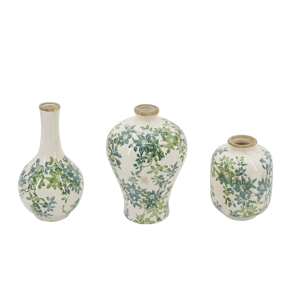 Set of 3 Floral Ceramic Vases