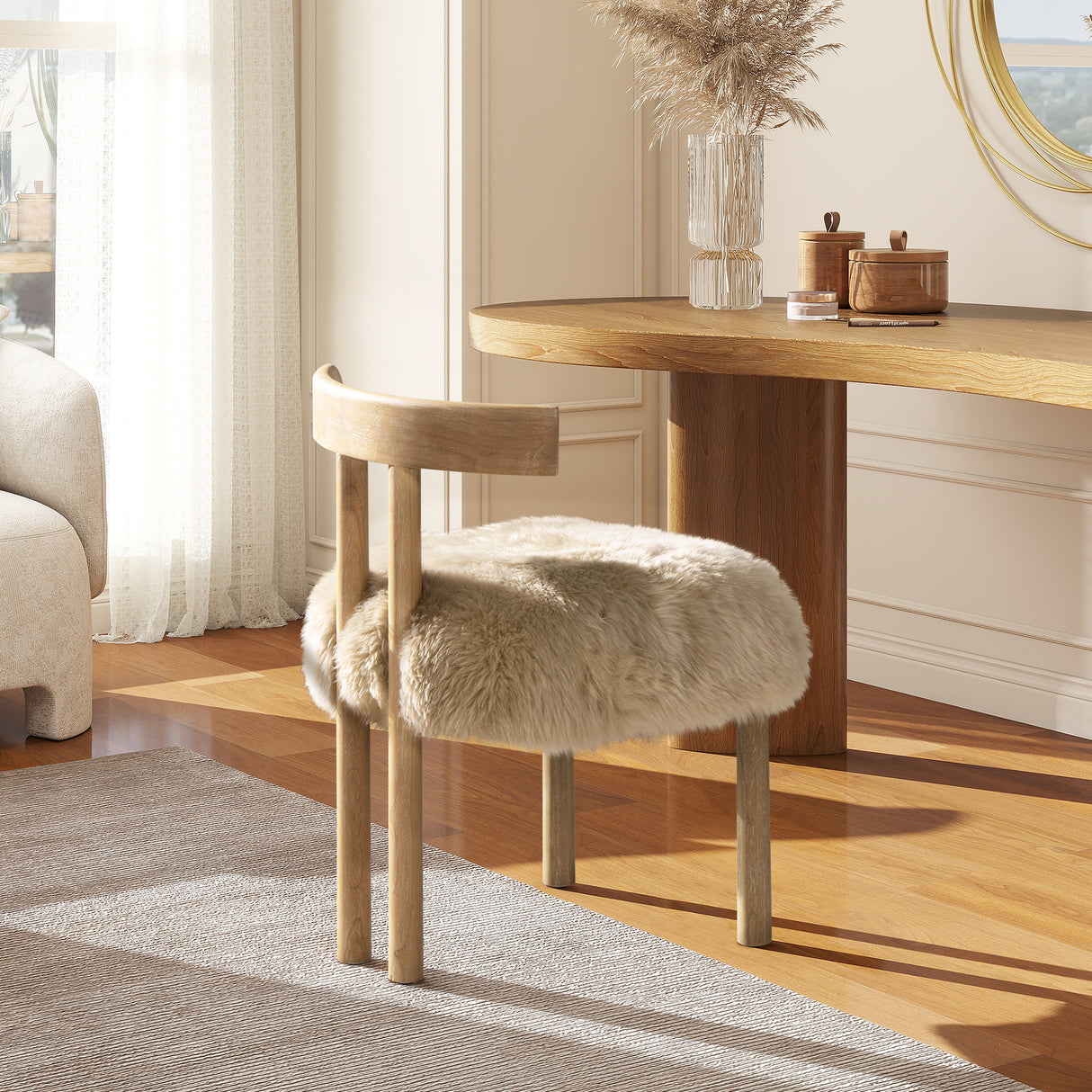Arden 19.5" Genuine Sheepskin Fur Split Back Dining Chair