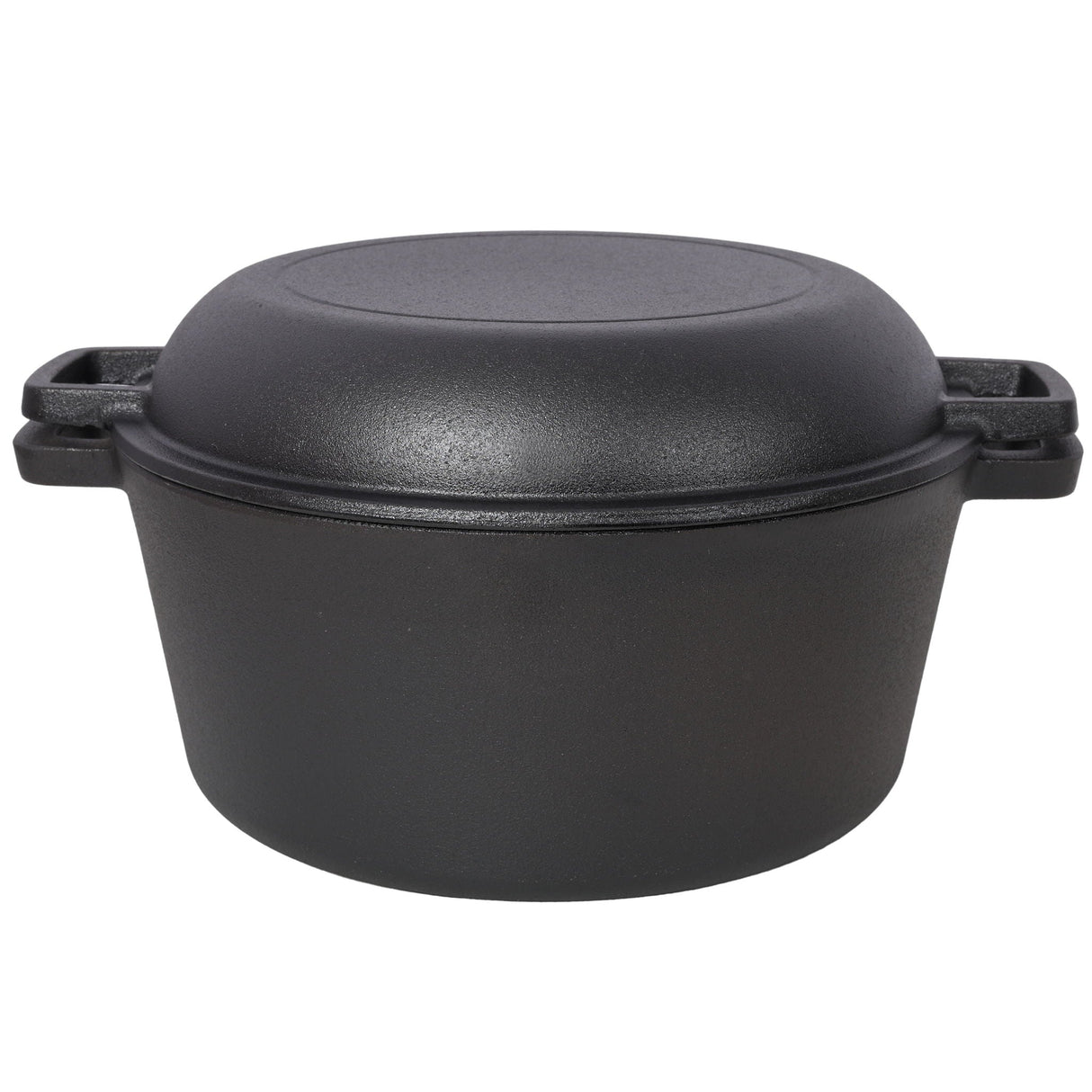 2 In 1 Pre-Seasoned Cast Iron Dutch Oven With Dual Handles, 5 Quart - Black