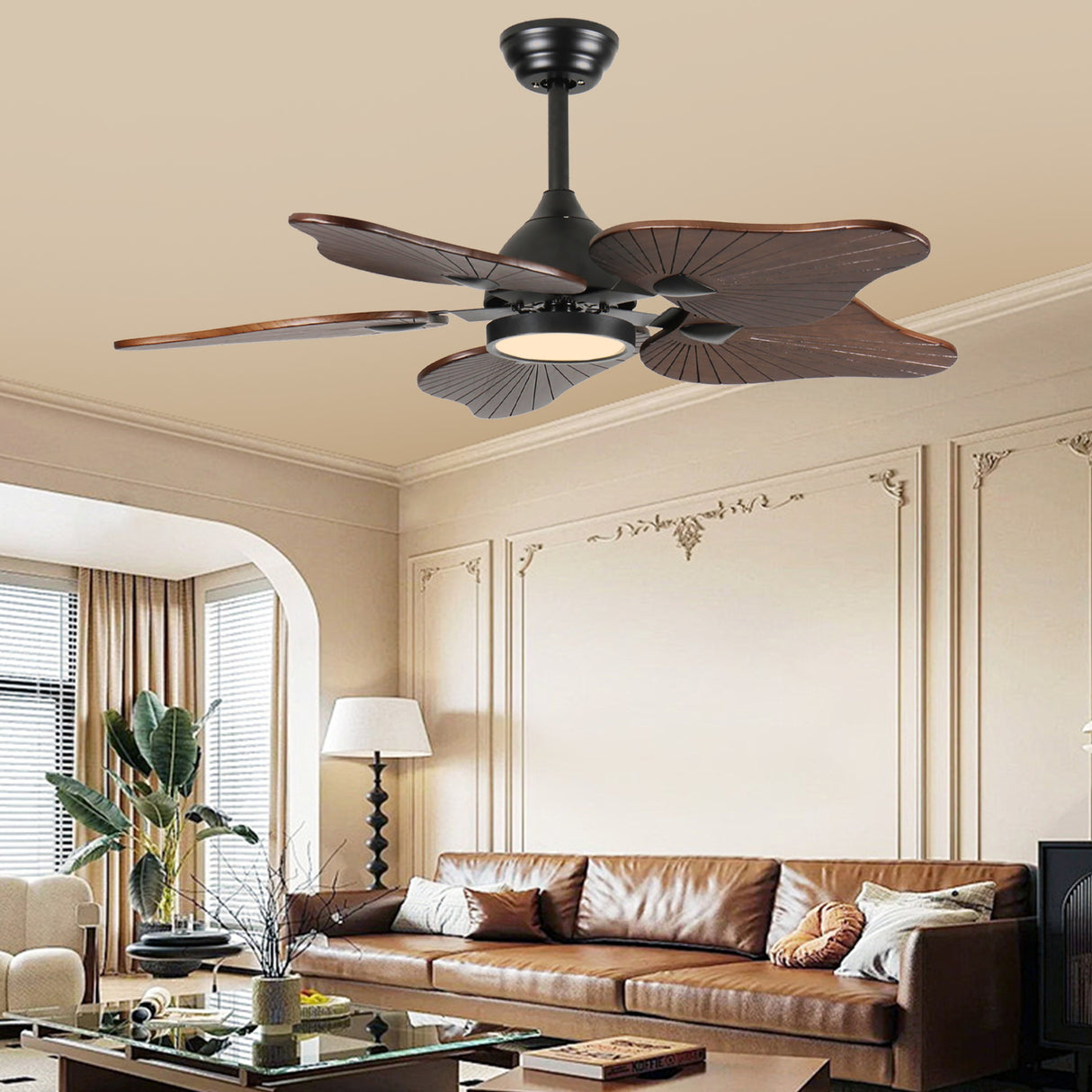 44-Inch Ceiling Fan with Light, 5 Solid Wood Blades, DC Motor