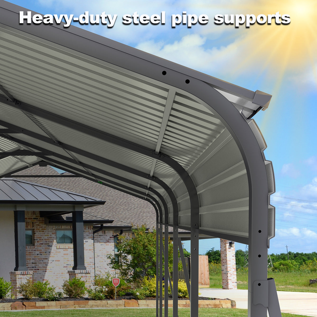 Metal Carport 13 × 26.5 FT with Galvanized Steel Roof