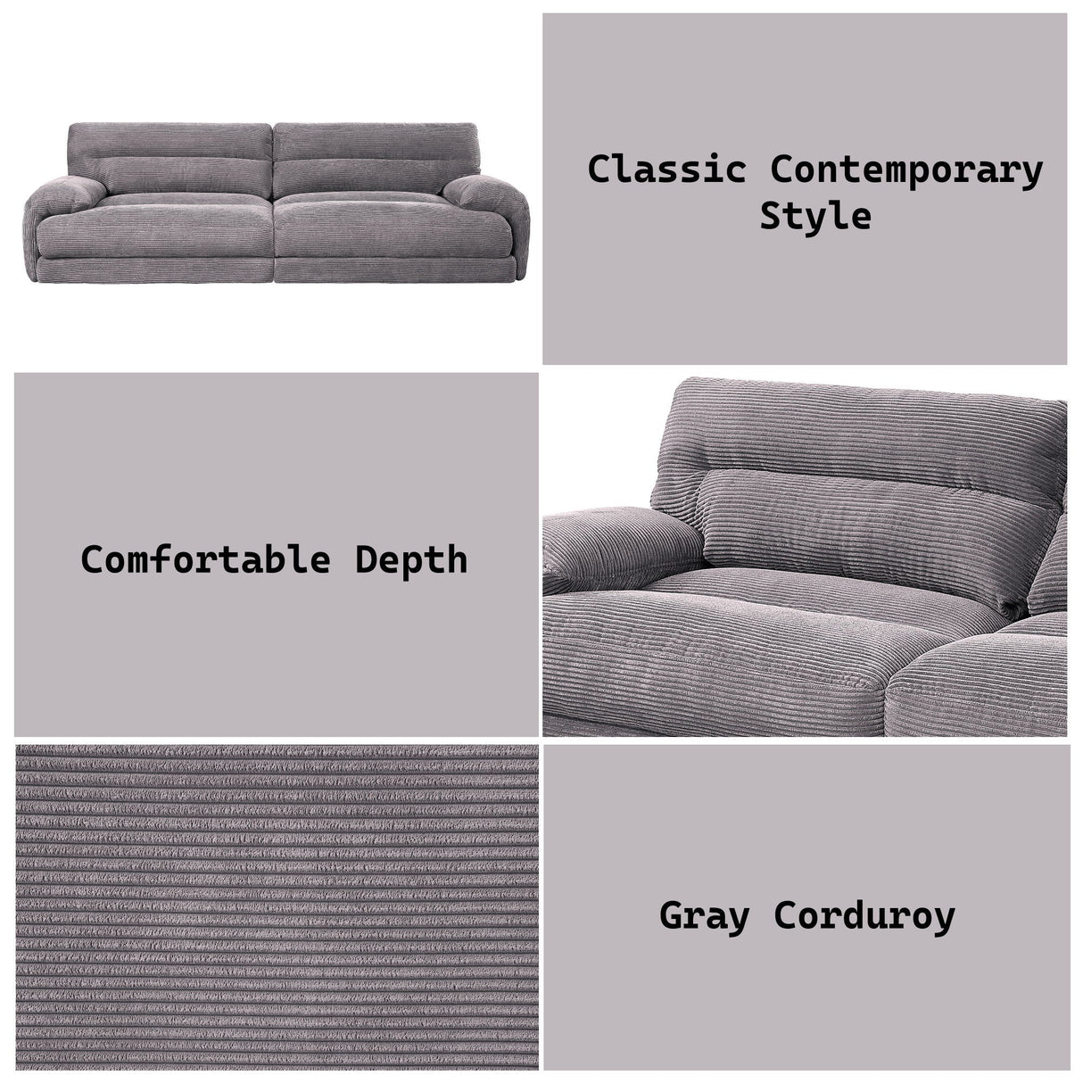 Cadenza - Corduroy Sofa - Gray - Best Buy Furniture