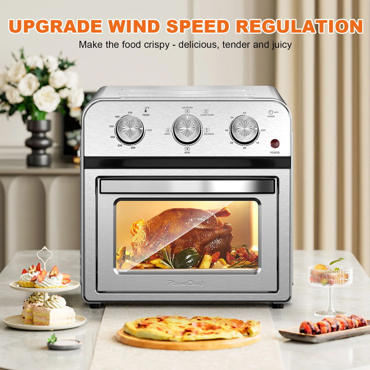 Family Size Air Fryer Toaster Oven Combo, 13QT, Stainless Steel