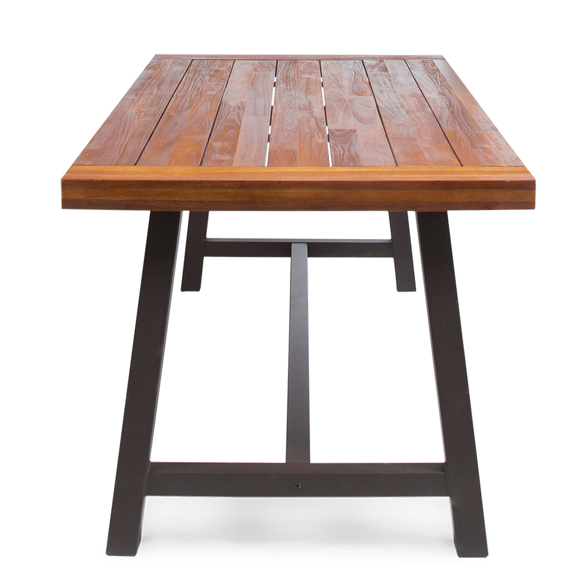 Carlie Outdoor Sandblast Finished Dining Table with Rustic Metal Legs