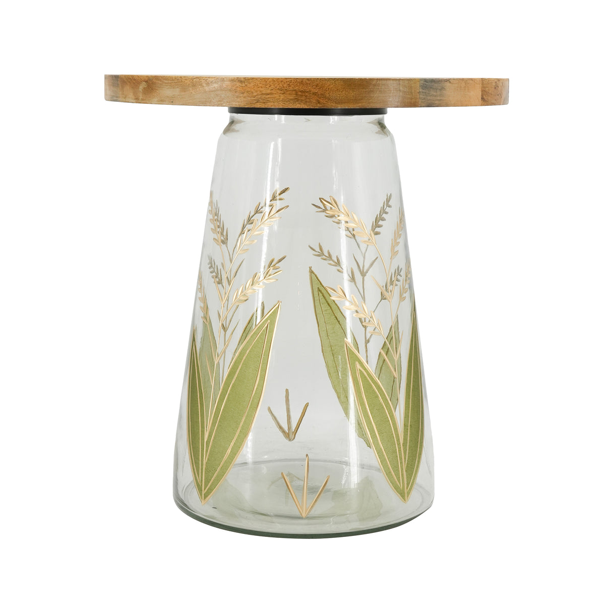 16x17.5" Glass Side Table with Wood Top