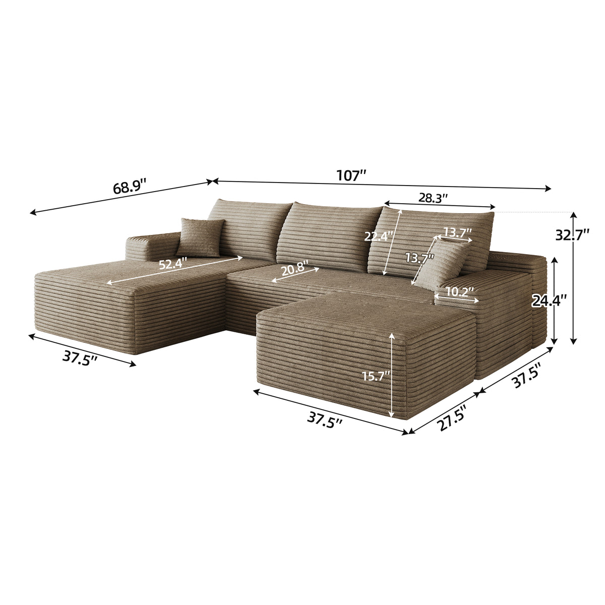107" Cloud Sectional Sofa with Ottoman