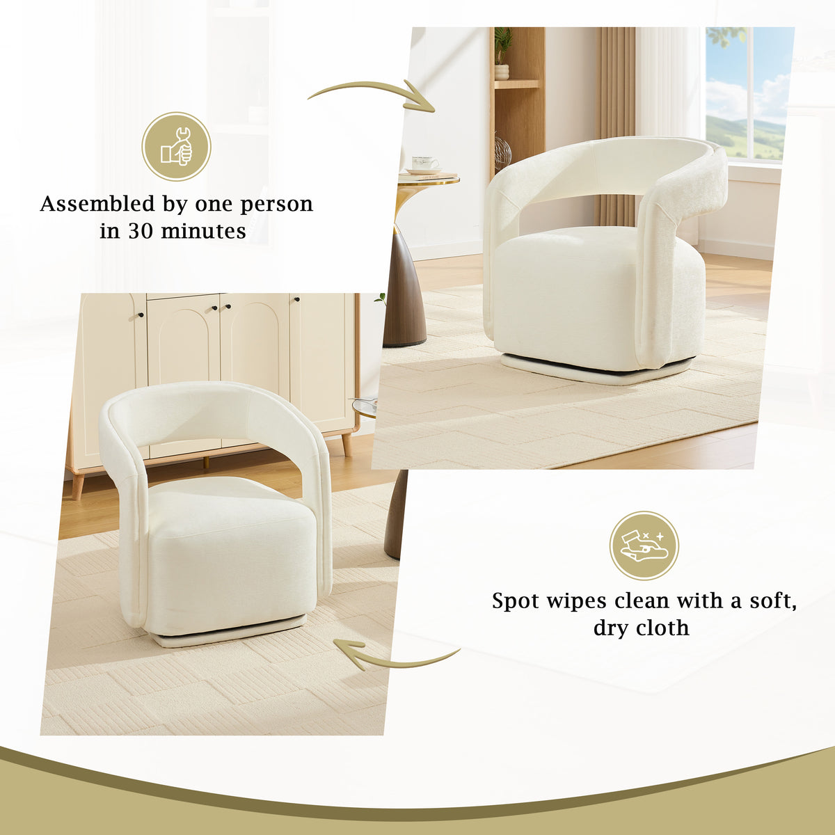Chenille Fabric Swivel Accent Armchair