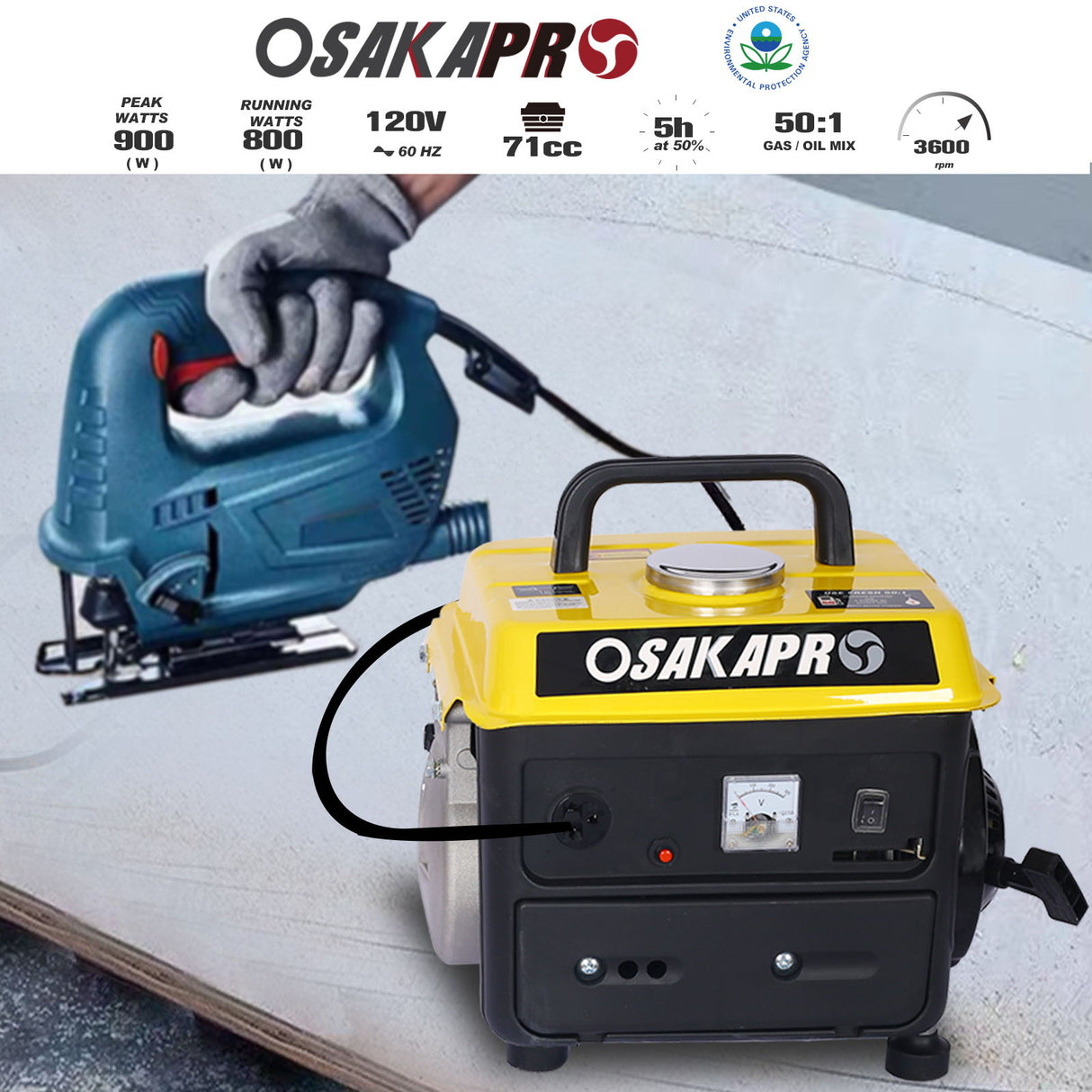 Portable Outdoor Generator Low Noise Gas Powered For Home Use - Yellow