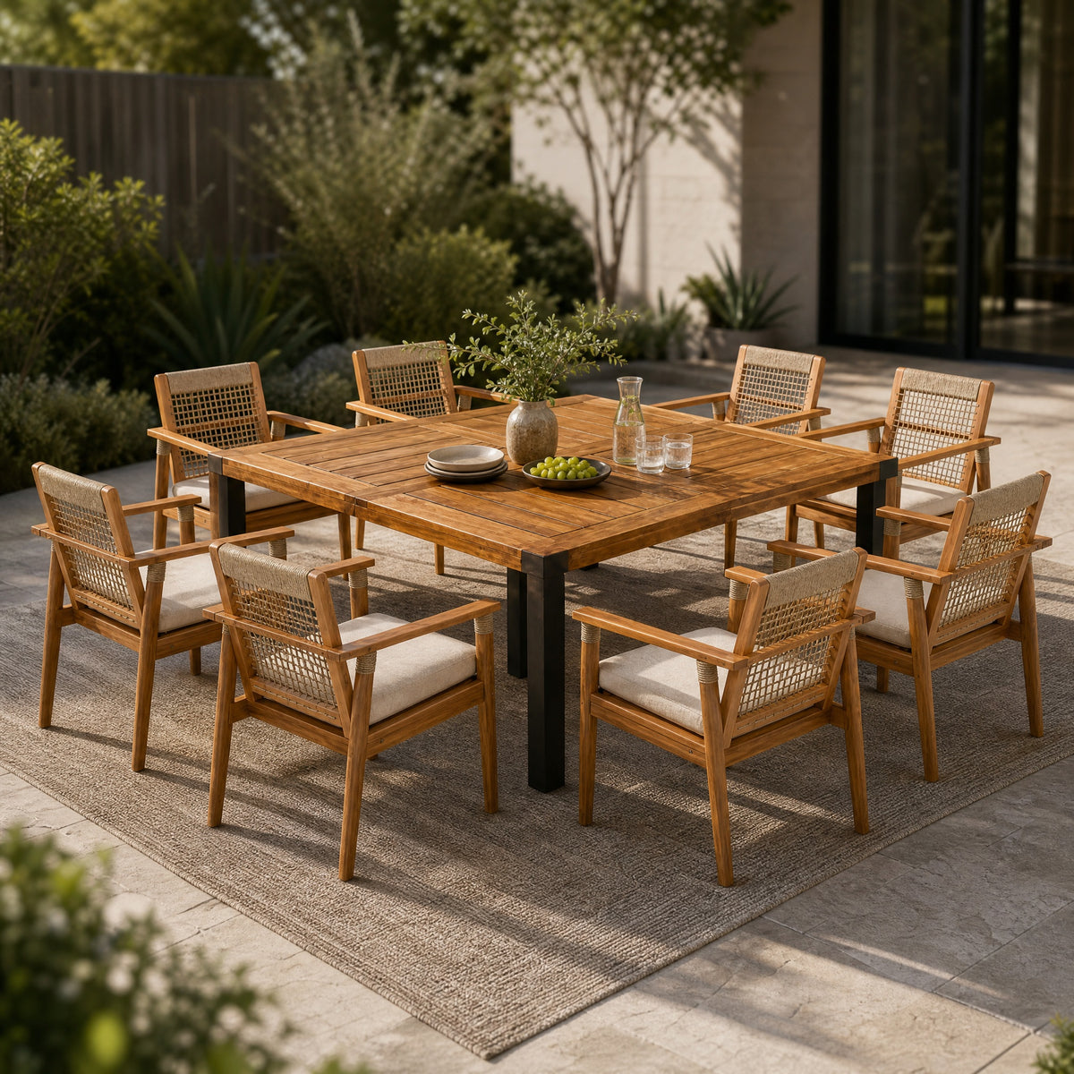 9-Piece Acacia Wood Outdoor Dining Set