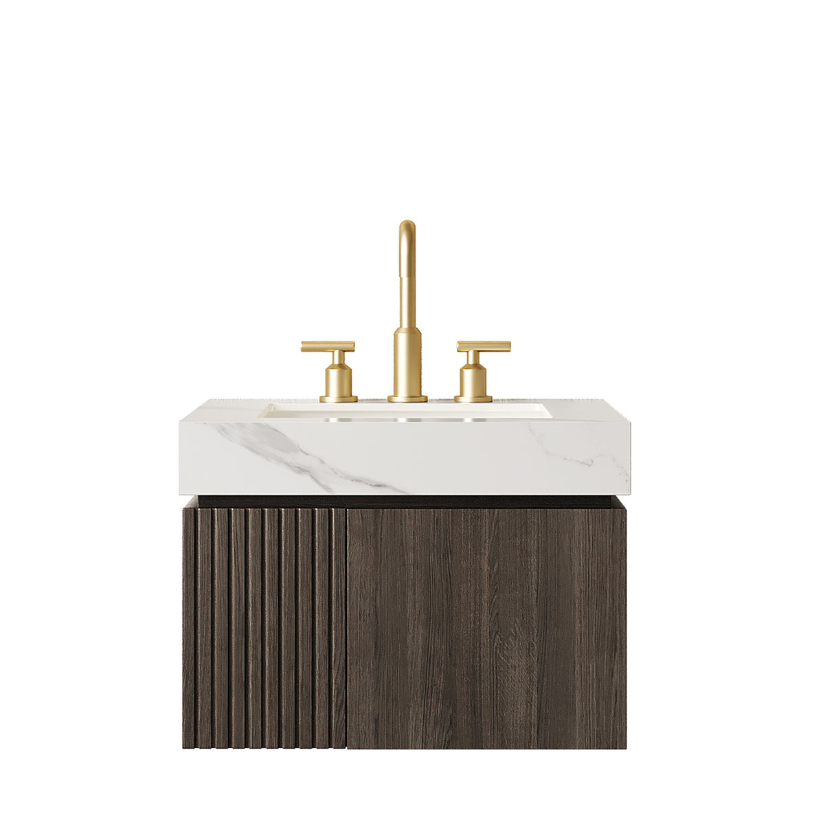 MURI 24" Bathroom Vanity & Sink, Floating Plywood Storage Cabinet with 2 Doors, Carrara