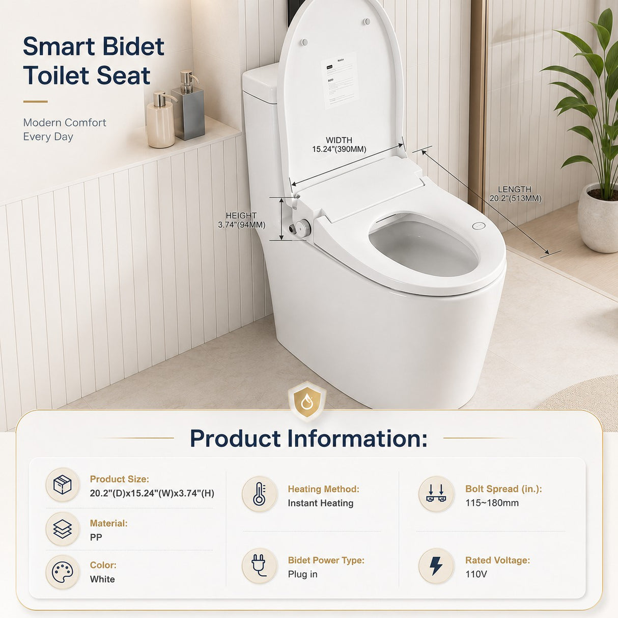 Smart Bidet Toilet Seat with Side Knob Adjustable Heated Seat