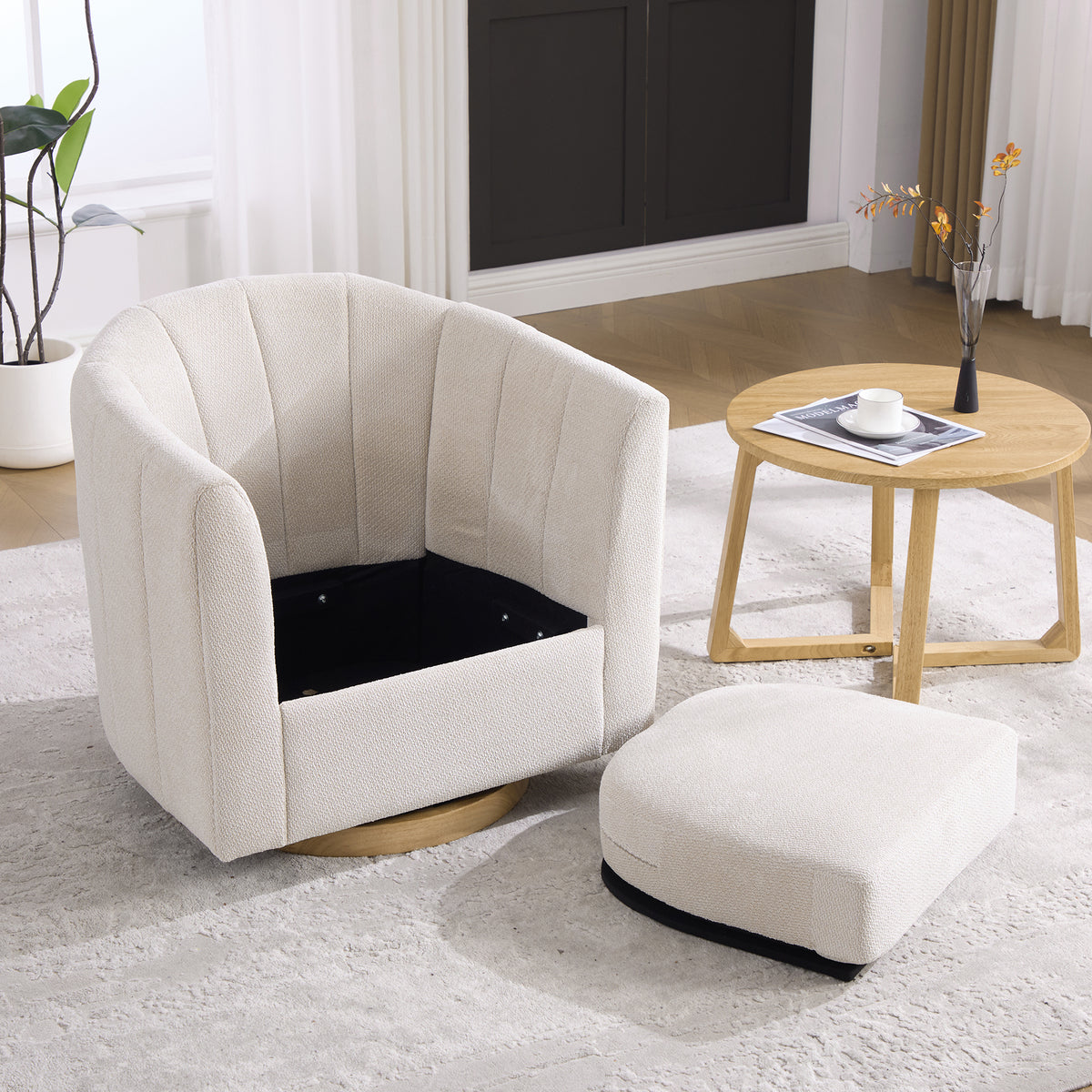 Upholstered Chenille Swivel Barrel Chair