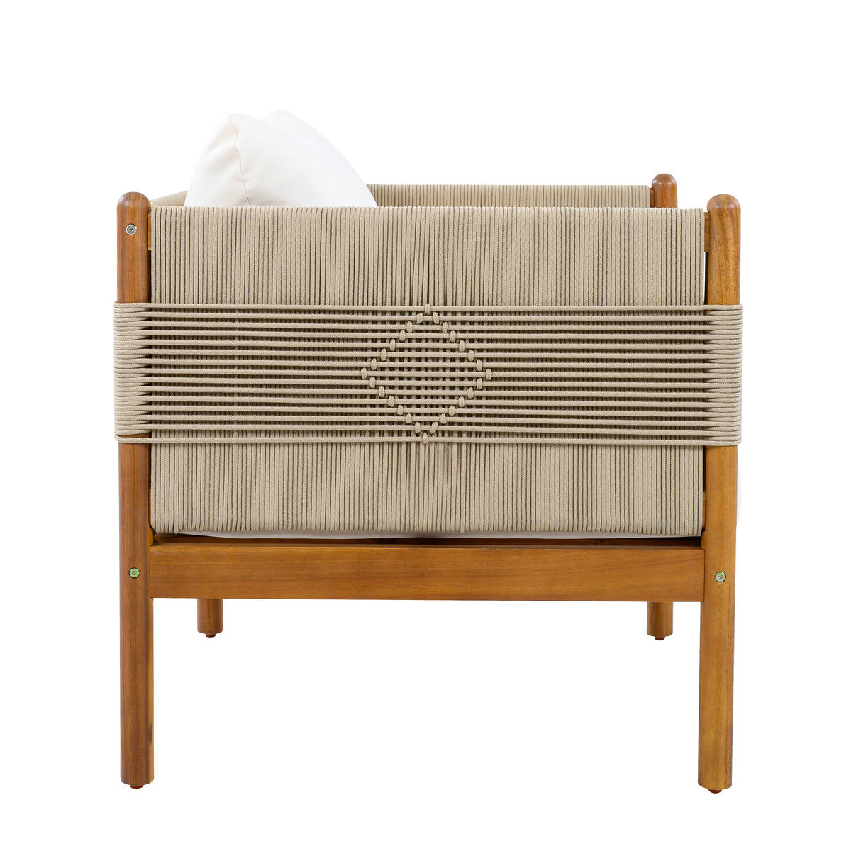 Outdoor Acacia Wood Loveseat with Diamond Rope Weave & Cushions