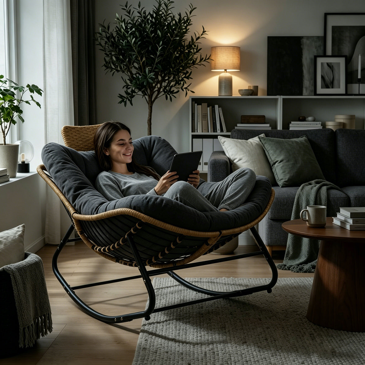 Papasan Rocking Chair - Outdoor & Indoor Oversized Lounge Chair