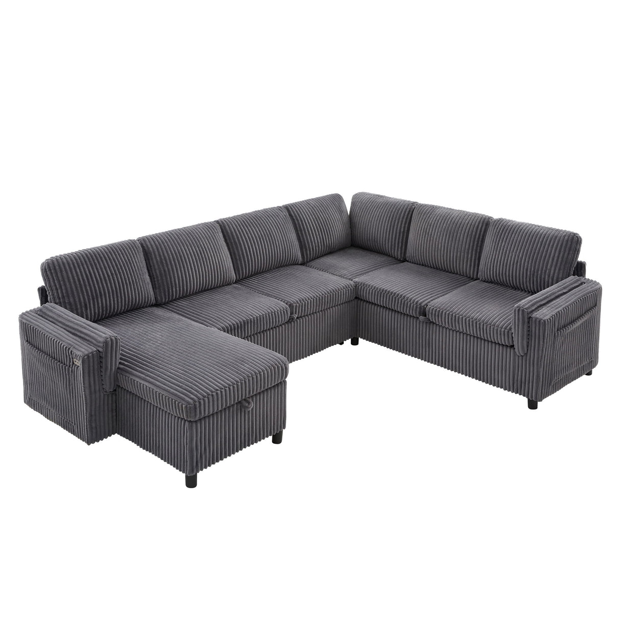 Convertible U-Shaped Sectional Sofa Bed With USB Ports And Storage