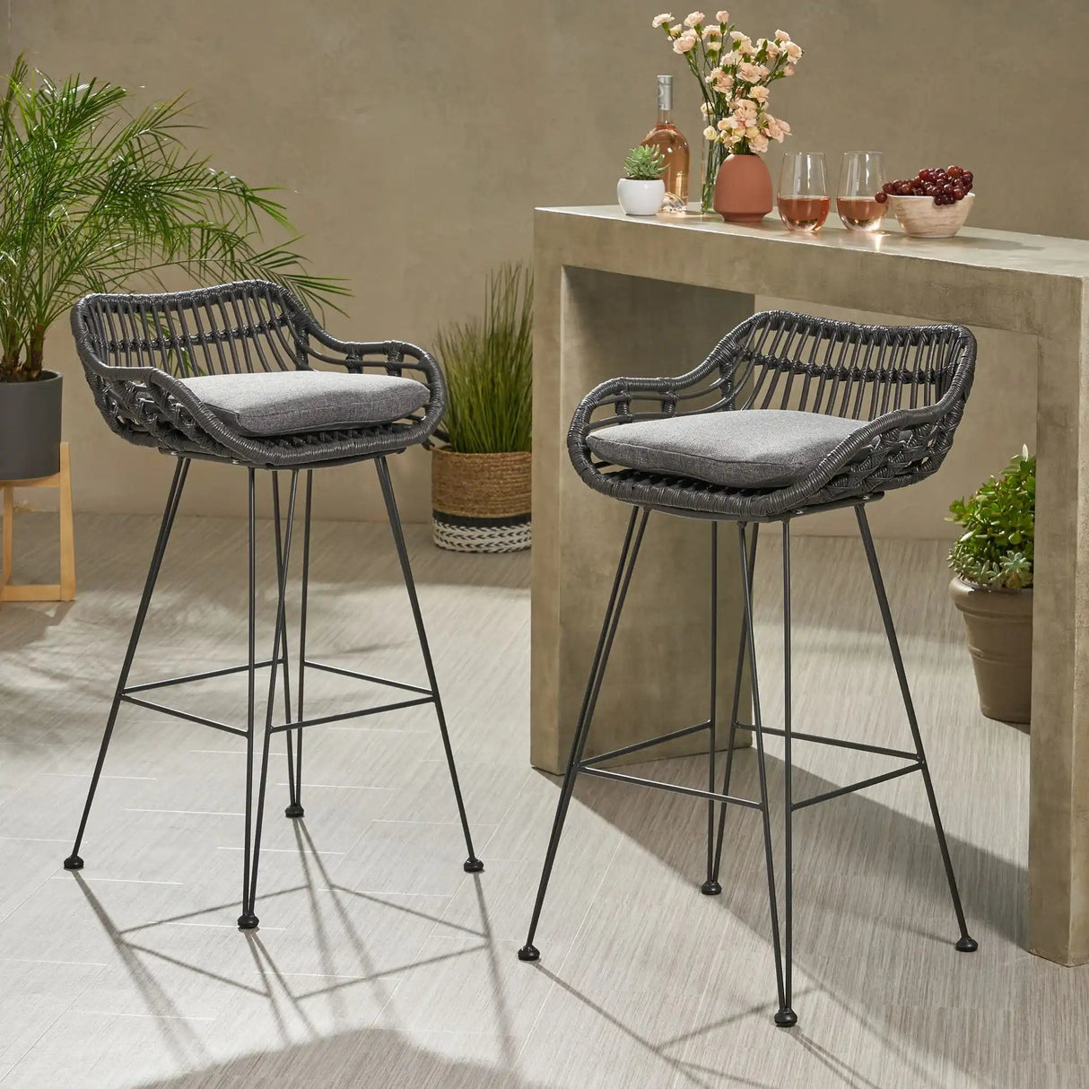 Outdoor Rattan Bar Chair With Metal Legs - Best Buy Furniture