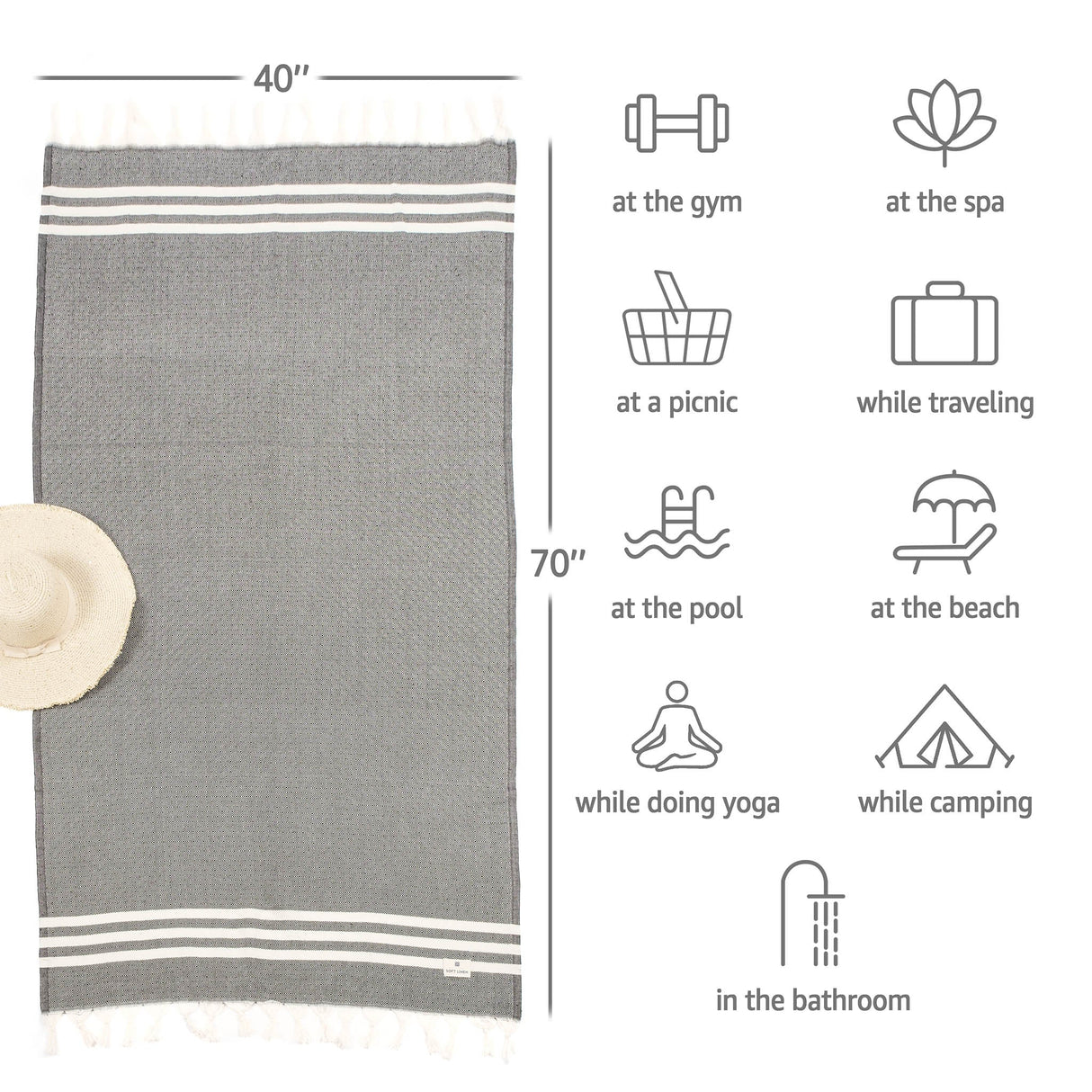 American Soft Linen, 100% Bamboo Turkish Peshtemal Beach Pool Towels, 40" x 70" Peshtemal Towels
