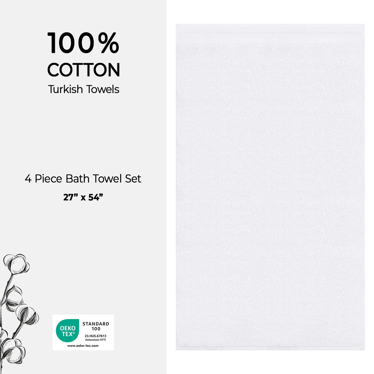 American Soft Linen Bekos 100% Cotton Turkish Towels, 4 Piece Bath Towel Set