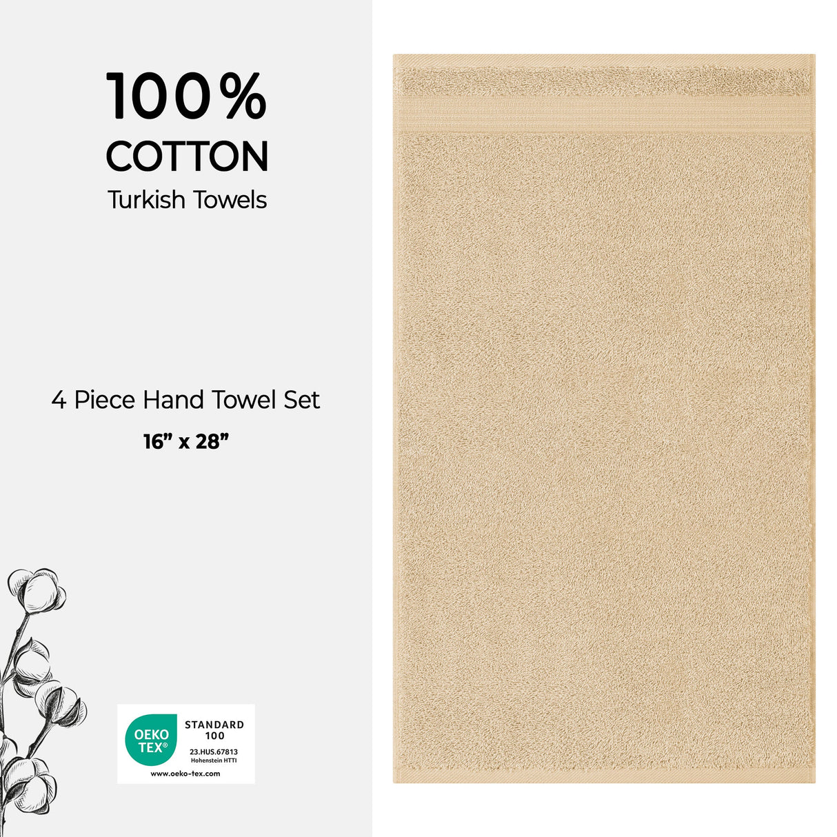 American Soft Linen Bekos 100% Cotton Turkish Towels, 4 Piece Hand Towel Set
